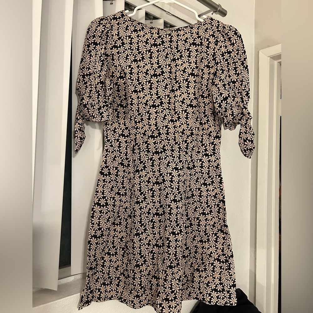 Reformation Black and Cream Floral Long Sleeve Dress